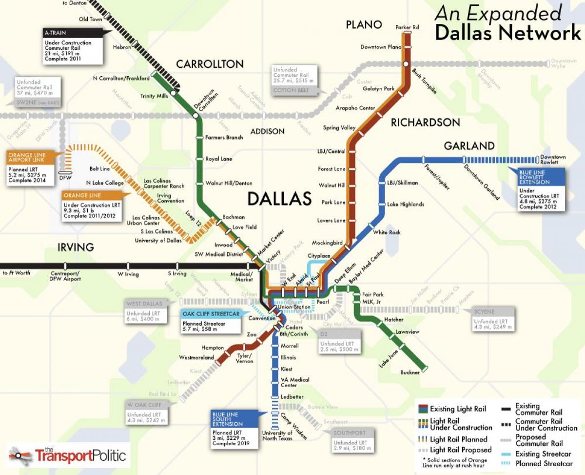 kort af Dallas metro