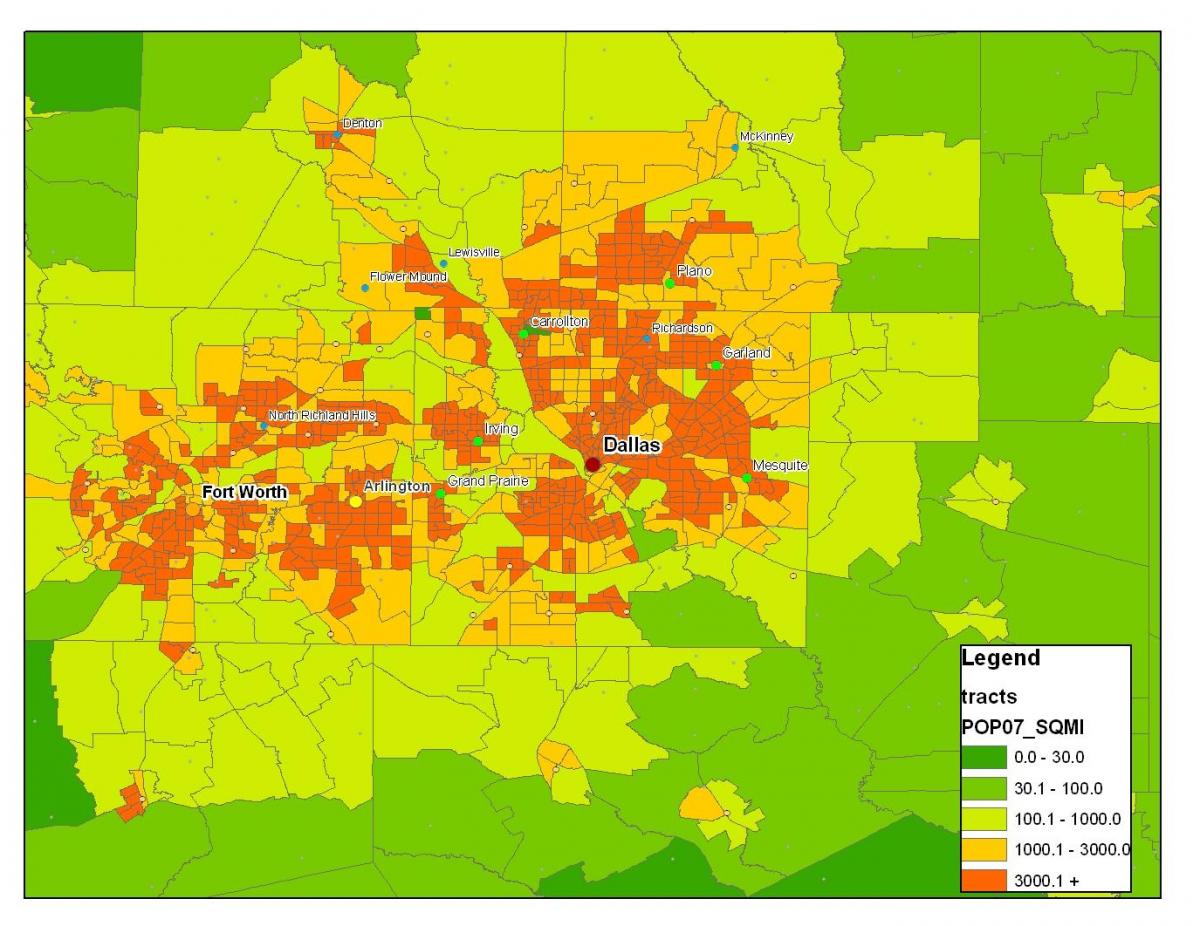 kort af Dallas metroplex