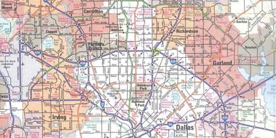 Kort af Dallas í Texas svæði